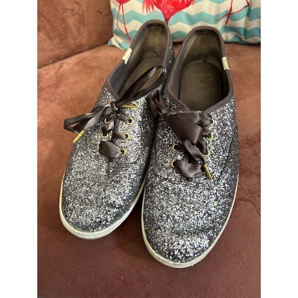 Kate Spade x Keds Glitter Sneakers Women's Size 8 1/2 Gray Lace Up Casual - Picture 1 of 7